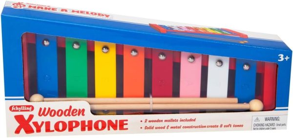 Schylling Wooden Xylophone - Colorful Kids Instrument - Includes Wooden Mallets and Embossed Metal Keys - Ages 3 and Up