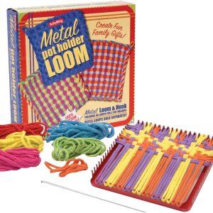 Schylling Metal Pot Holder Loom Kit - Classic Durable Weaving Frame to Make Pot Holders - Includes Loom. Hook. Instructions. and 80 Colorful Cotton Loops - Ages 5 and Up